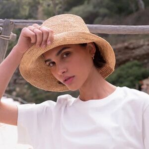 Jenni Kayne Crochet Raffia Sun Hat Natural in M/L NWOT